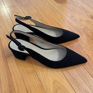 Suede Block Heel Slingback Pumps